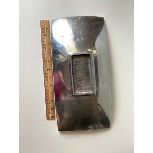 Vintage pewter ribbed platter, tray, candle dish - Picture 7 of 9